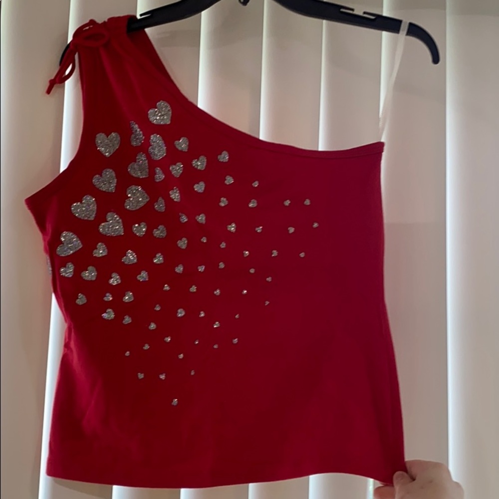 Red one sleeve cold shoulder sparkle top